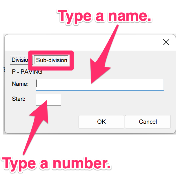 Subdivision name and starting number