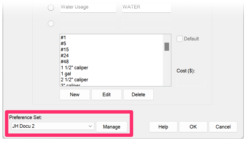 Preference Set options