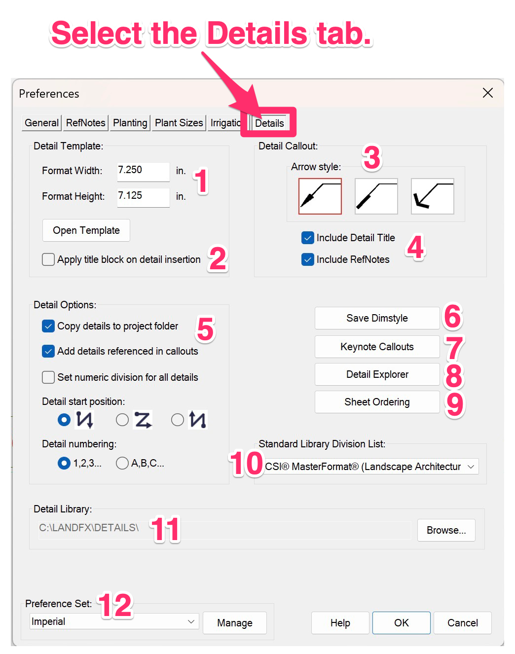 Details Preferences screen, overview