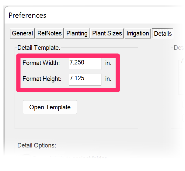 Detail Template size options
