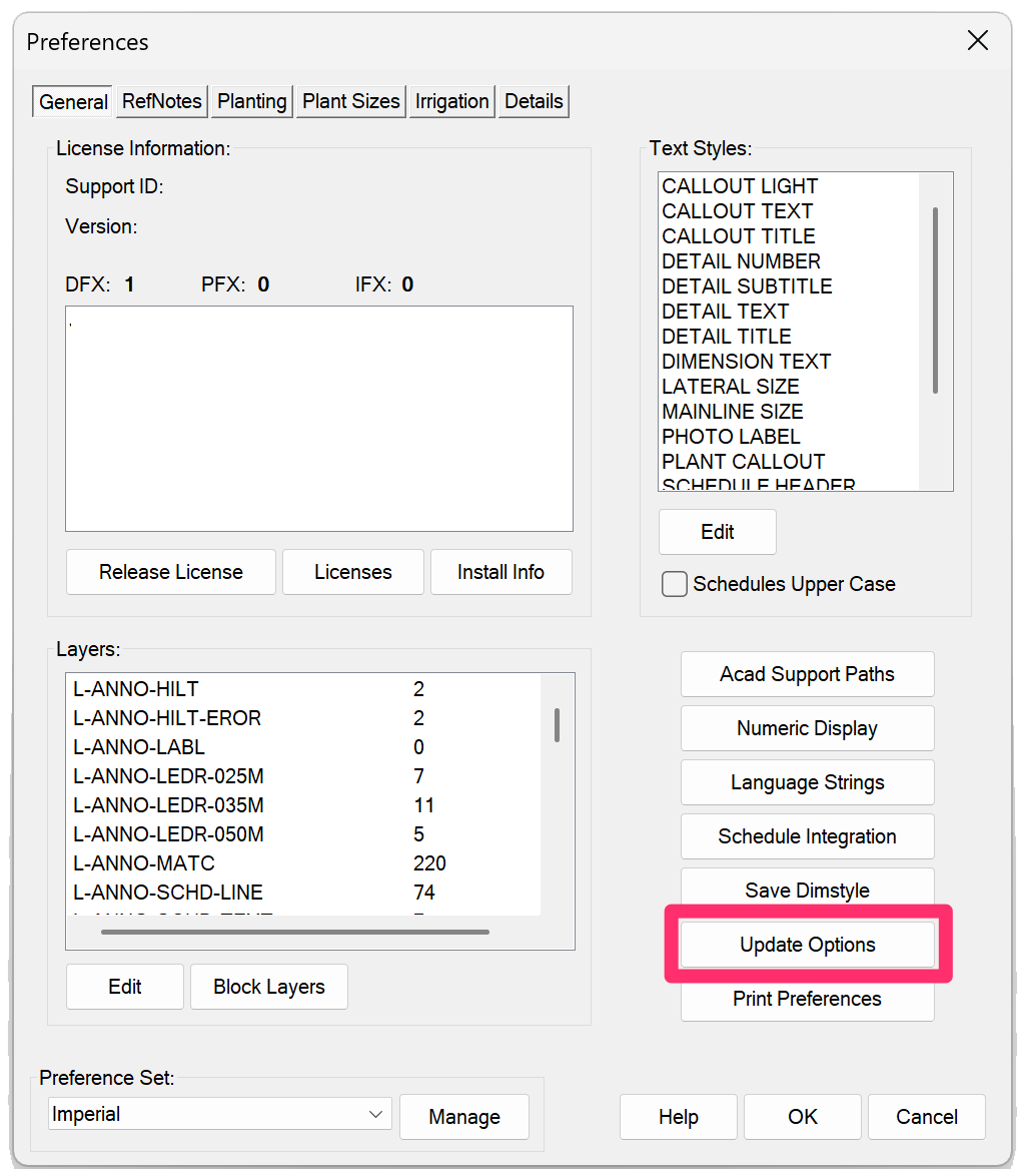 Update Options in General Preferences screen