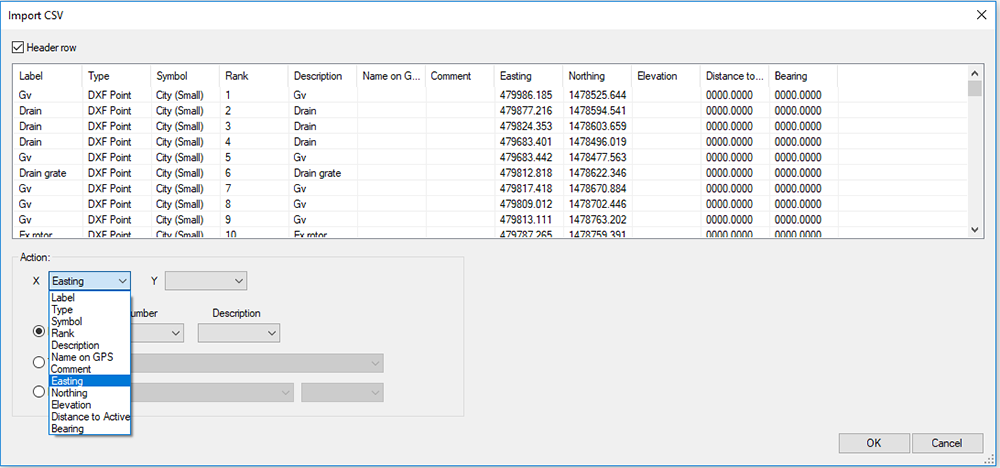 Select column options