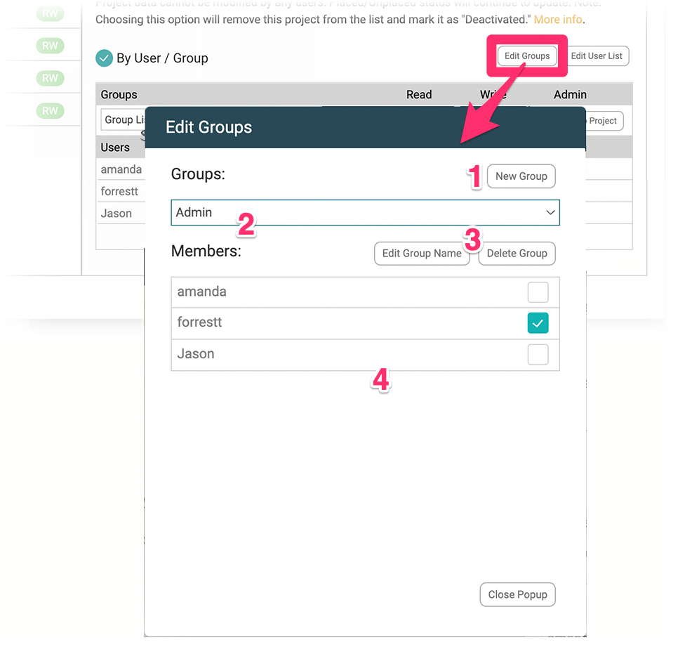 Edit Group button and popup