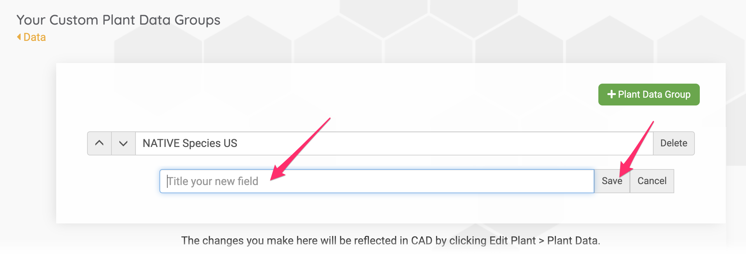 Naming a plant data field and clicking the Save button