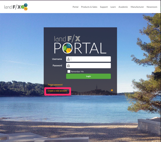 Land F/X Portal, Create a New Account button