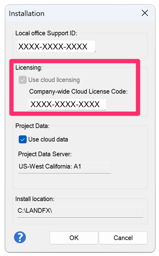 License Code listed: Cloud Licensing