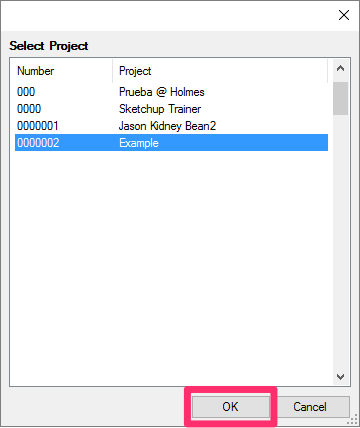 Selecting a project to import its data into a template