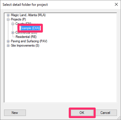 Selecting an existing detail folder