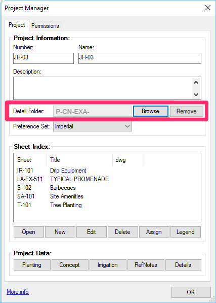 Detail folder path listed in Project Manager
