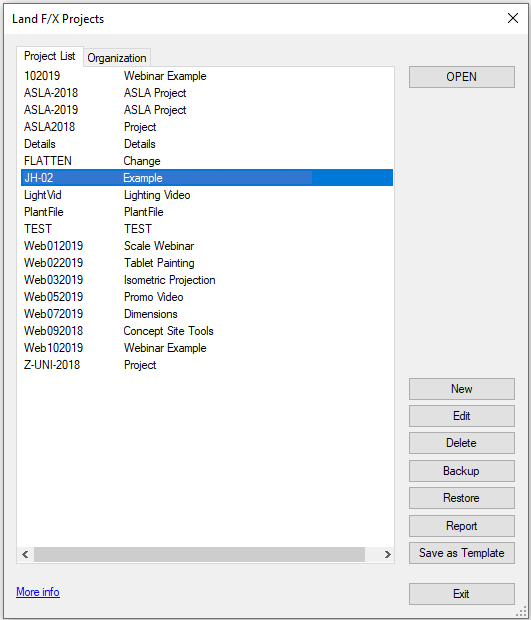 Opening a Land F/X project