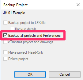 Backup all projects and Preferences option