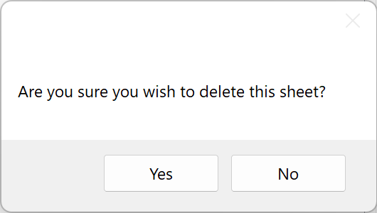 Yes and No options for deleting a sheet