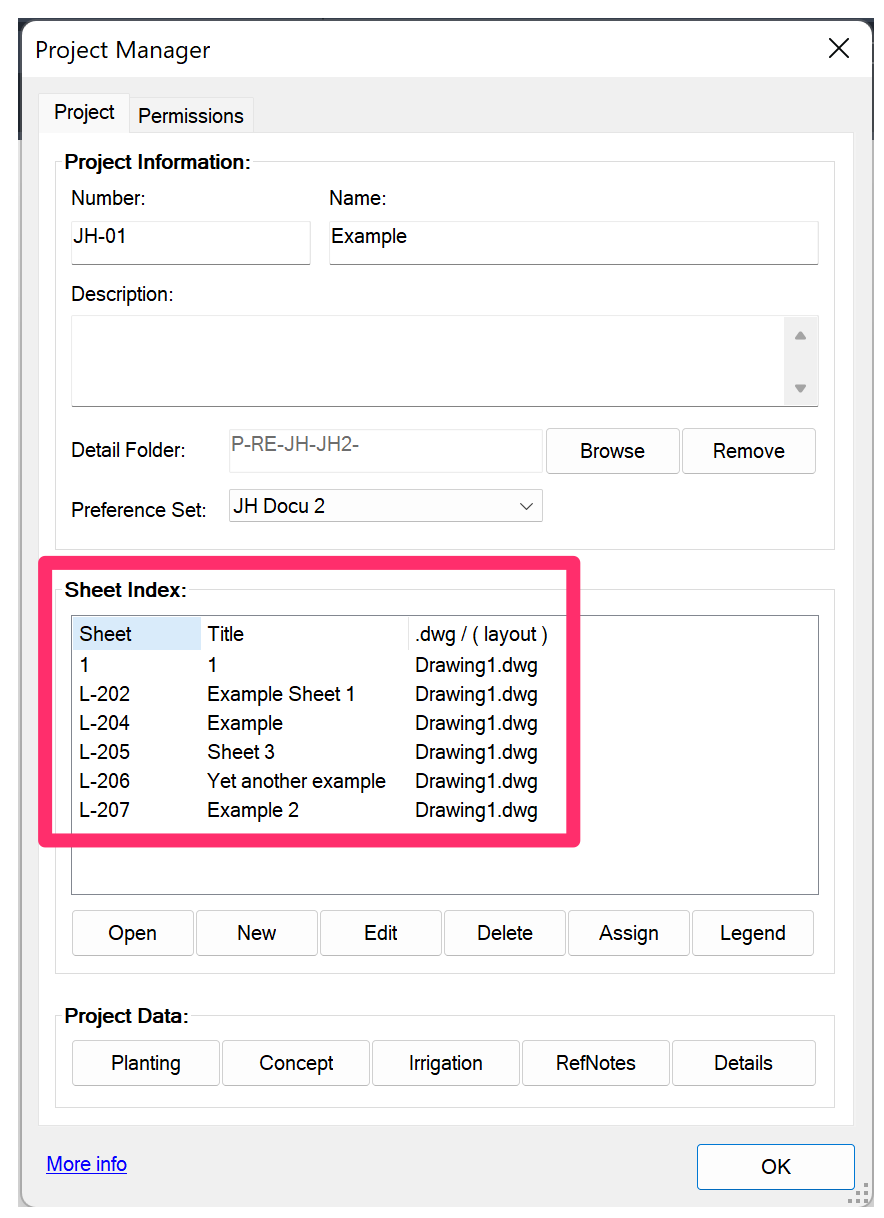 Sheet Index in Project Manager