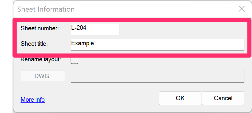 Naming and numbering a sheet