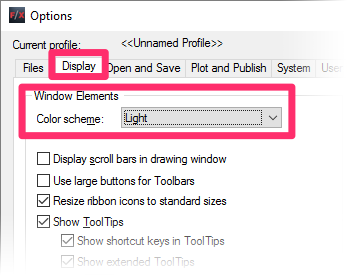 Display tab, Light theme option
