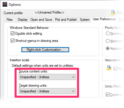 User Preferences tab, Insertion Scale recommended setting