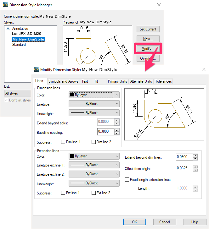 Modifying an existing DimStyle