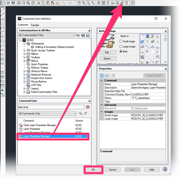 Dragging Layer Properties Manager to a toolbar