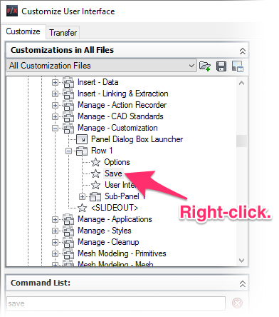 Right-click a tool in the Panels subfolder to remove it