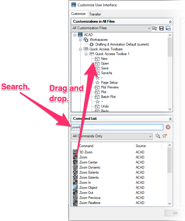 Drag tool into Quick Access Toolbar
