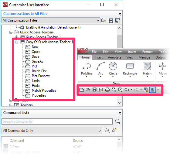Determining which Quick Access Toolbar is being used in the workspace