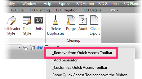 Removing a tool from the Quick Access Toolbar