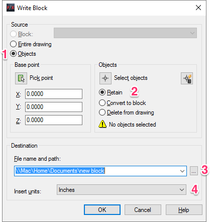 Write Block dialog box, overview