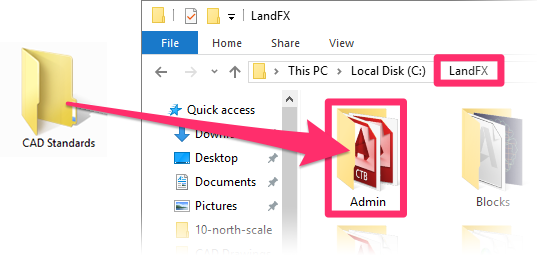 CAD Standards folder stored in LandFX/Admin folder