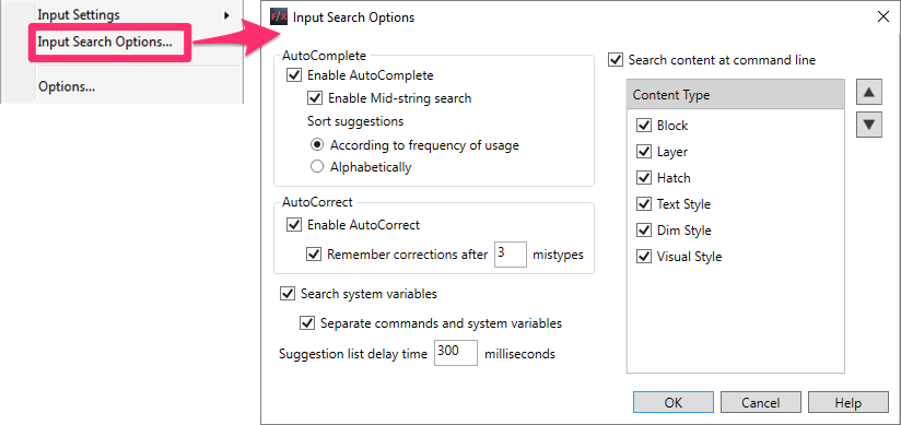 Input Search options