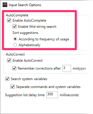 AutoComplete options