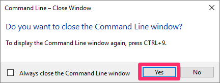Command line – Close Window dialog box