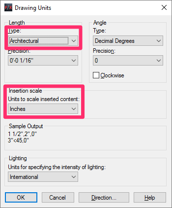 Drawing units set to Architectural Inches