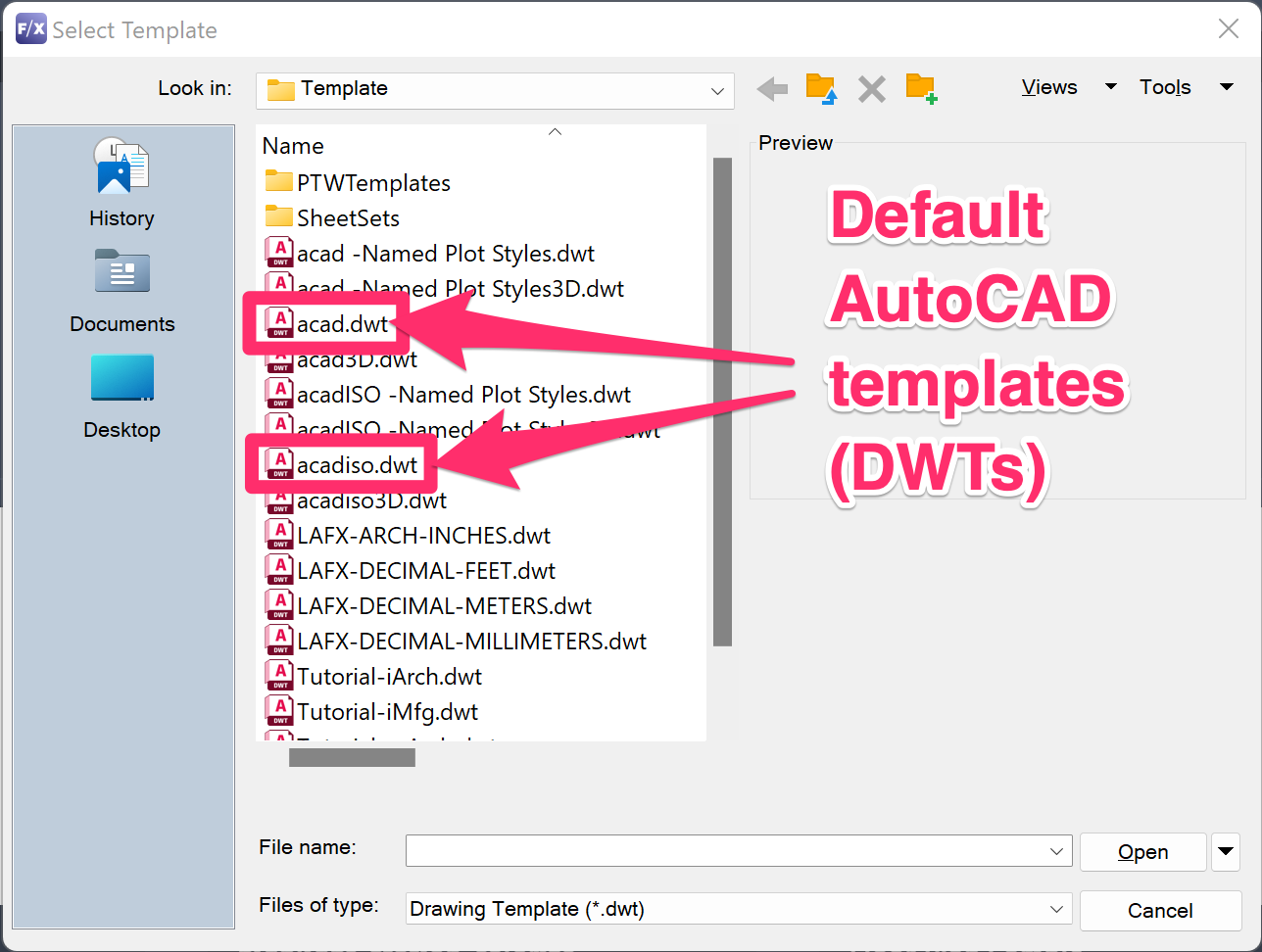 Default AutoCAD templates