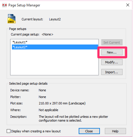 PAge Setup Manager, New button