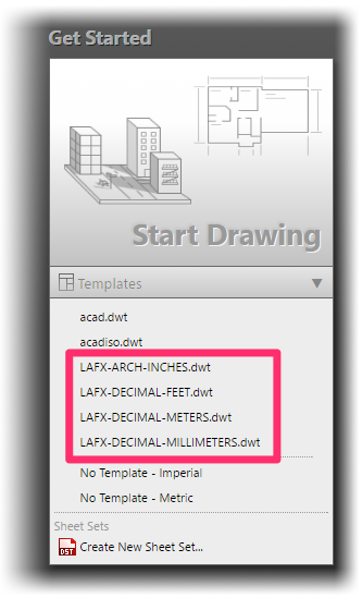 Available default templates for F/X CAD users