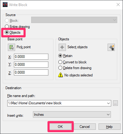 Write Block dialog box