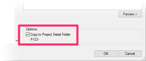 Add Details to Project dialog box, Copy to Project Detail Folder option