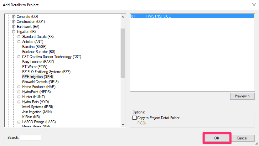 Add Details to Project dialog box