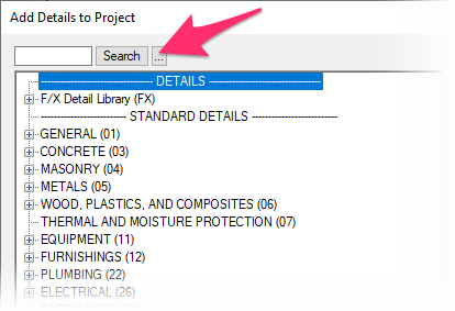 Detail Manager, search options button