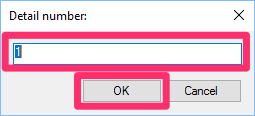 Detail Number dialog box, OK button
