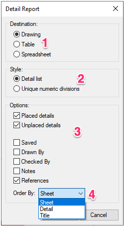 Detail Report dialog box, overview