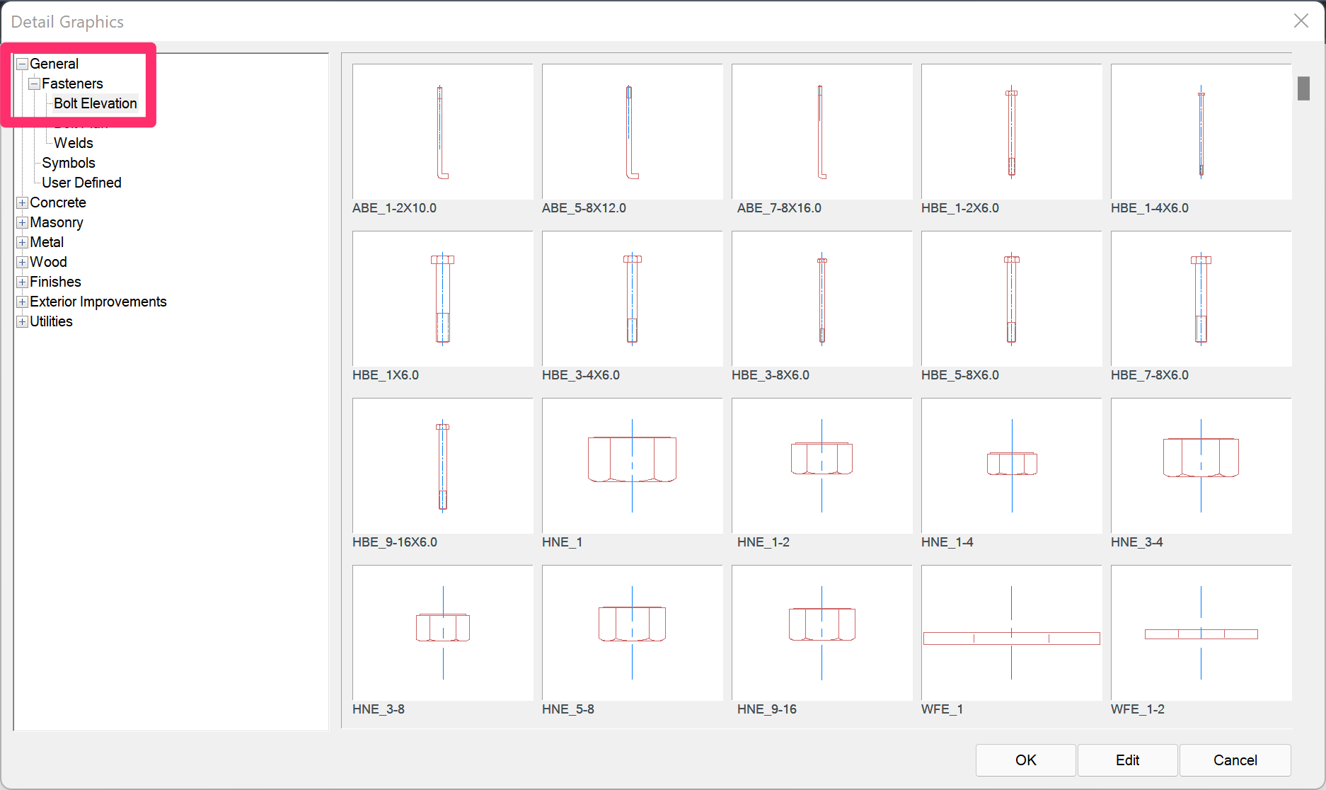 Detail Graphics library, Bolts category