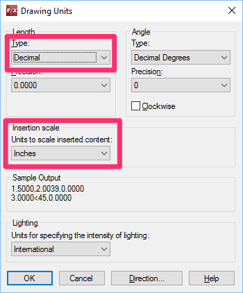 Units dialog box