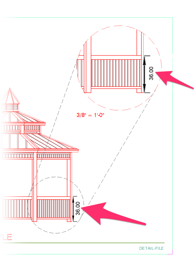 Close-up of enlargement showing dimensions remaining consistent with those in the detail