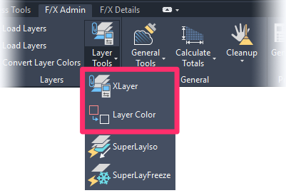 Present location of Xlayer and Layer Color tools on F/X Admin ribbon