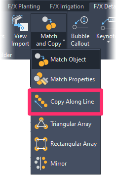 F/X Details ribbon, Copy along Line flyout