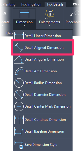 F/X Details ribbon, Detail Aligned Dimension flyout