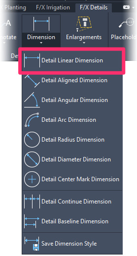 F/X Details ribbon, Detail Linear Dimension flyout