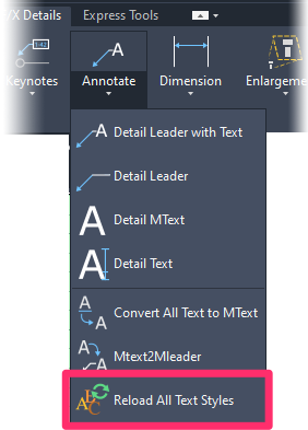 F/X Details ribbon, Reload All Text Styles flyout