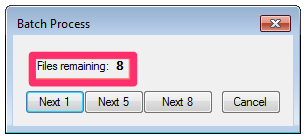 Batch Process dialog box showing files remaining to process